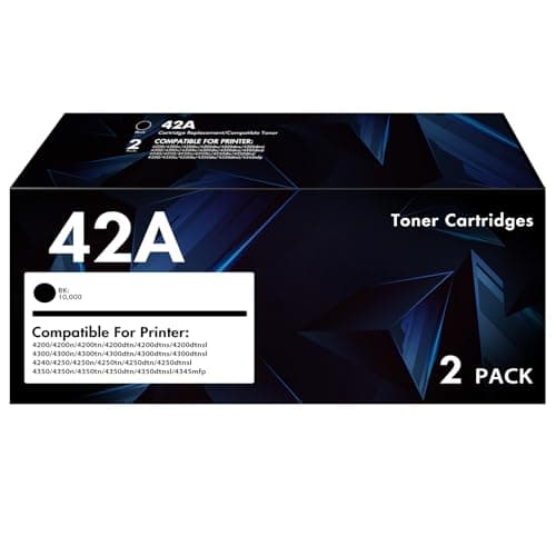 Image of 42A Black Toner Cartridge 2-Pack Q5942A Q5942X Q1338A Q1338X Compatible for HP 42A 42X 38A 38X 4250 Toner for HP 4250 4200 4350 4300 4250N 4240 4350N 4250TN 4250DTN 4350DTN 4350TN Printer Ink