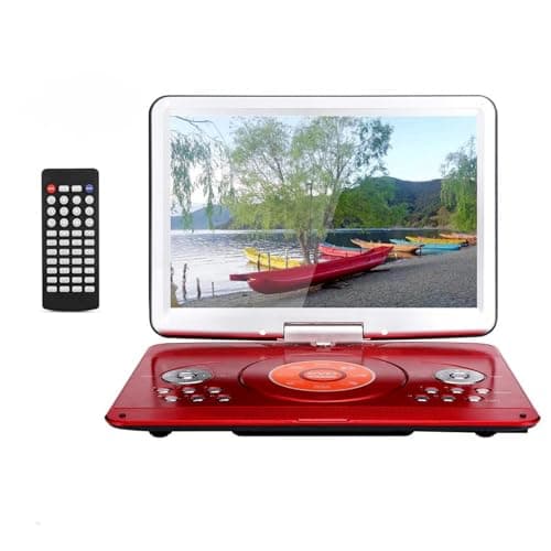 Image of YOOHOO 16.9” Portable DVD Players with 14.1” Swivel Large LCD Screen Travel DVD Players for Kids Rechargeable Car Adapter Support USB SD Card, AV IN/OUT Remote Control, Red