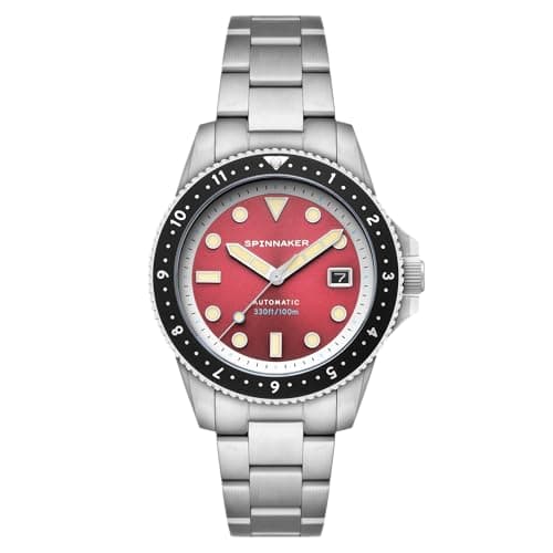 Image of Spinnaker Men's 42mm Croft Pioneer Automatic Sangria Red Watch with Solid Stainless Steel Bracelet SP-5136-44
