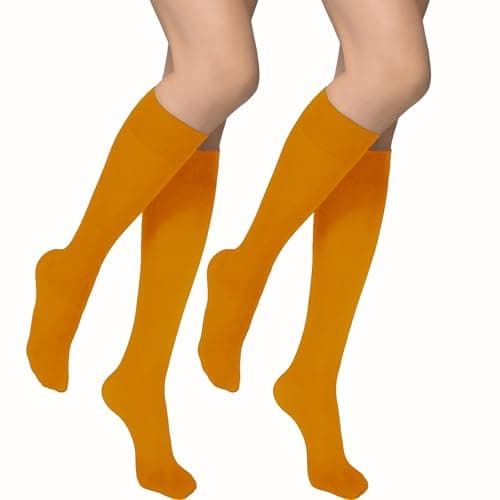 Image of Luvrionex Women's Knee High Socks Long Tall Sheer Stockings for Women Halloween Christmas, Orange&orange, One Size