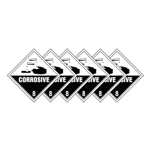 Image of Corrosive 8 Hazard Diamond Multi Pack 100mm x 100mm Strong Adhesive Vinyl Stickers for Safety (6)