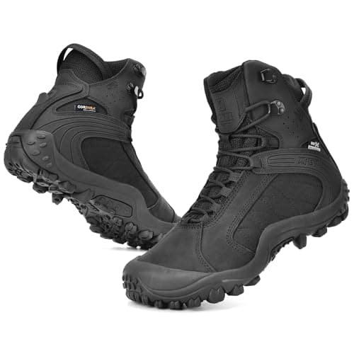 Image of XPETI Mens Tactical Boots 8" Black Combat Waterproof Leather Hiking Boot Men Size 9 UK