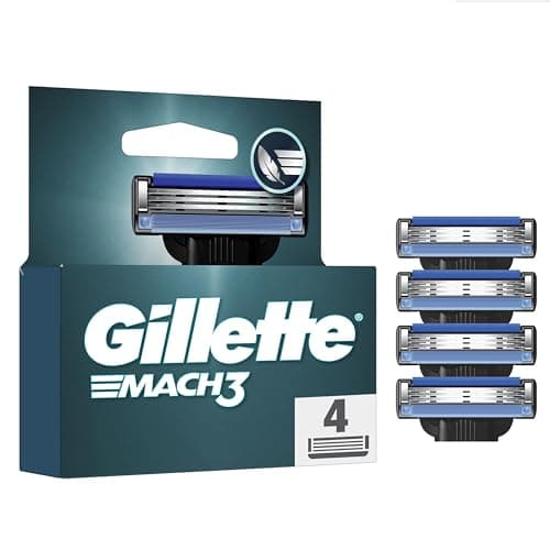 Image of Gillette Mach3 Razor Blades Men, Pack of 4 Razor Blade Refills, Upgraded Lubrastrip for an Enhanced Glide, Fits all Mach3 Handles