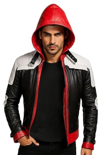 Image of Red Hood (Jason Todd) Batman Arkham Knight Mens Leather Jacket-Biker Leather jacket, L