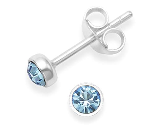 Image of Sterling Silver Cubic Zirconia Stud Earrings - Light Blue Cubic Zirconia earrings - SIZE: 4mm. Gift Boxed. MONEY BACK GUARANTEE. 5554LB