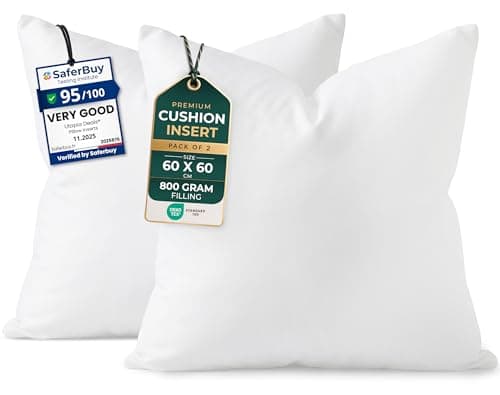Image of Utopia Bedding Cushion Inserts 60cm x 60cm (24x24 inch) Pack of 2 Hollowfibre Inner Pads for Sofa or Bed – White Cushions Fillers