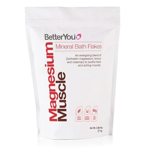 Image of BetterYou Magnesium Muscle Mineral Bath Flakes, Natural Source Magnesium Chloride Bath Flakes to Sooth Aching Muscles, Sports Recovery Salts, Vegan & Palm-Oil Free, 1kg