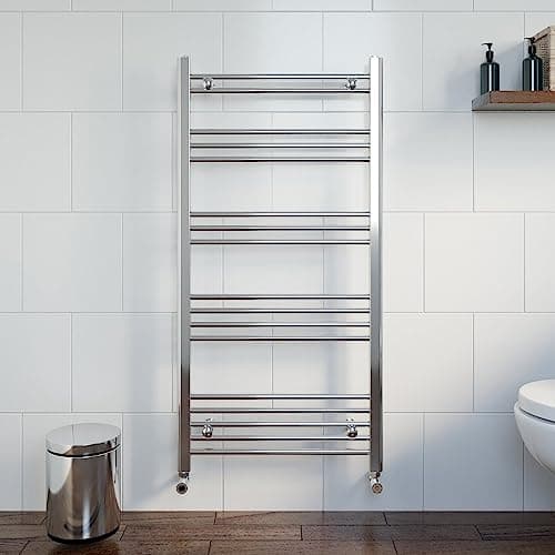 Image of DuraTherm® 1200 x 600mm Flat Straight Heated Towel Rail Radiator Modern Central Heating Bathroom Warmer Wall Mounted Ladder Rad, Polished Chrome