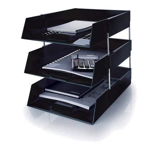 Image of 5 Star Black A4 Plastic Letter File Trays, Including Risers. (3 Trays/2 Riser Sets)