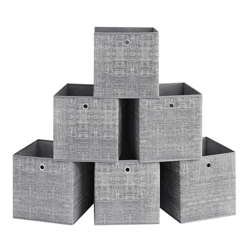 Image of SONGMICS Storage Boxes, Set of 6 Non-Woven Fabric Boxes with Handles, 33 x 33 x 33 cm, Fit Cube Storage Unit, for Shelves, Foldable, Clothes Organisers, Heathered Grey RFB033G01