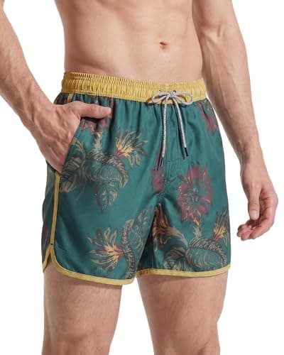 Image of MaaMgic Men's Swimming Trunks Quick Dry Fit Performance Surfing Short Pockets, Yellow Side, Medium ( Waist:31''-33'' )