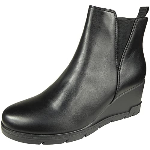 Image of LoudLook Ladies Ankle Boots Womens Wedge Warm Dress Shoes Ladies Winter Casual Outdoor Work Shoes Size Black-PU 7