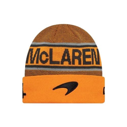 Image of New Era McLaren F1 Team Winter Beanie Hat, Orange and Black, Official 2025 Collection, Lando Norris Driver Edition