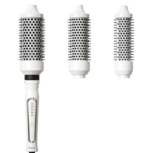 Image of K&K Thermal Brush Set, 3 in 1 Ceramic Hot Brush, Fast Heating Curling Wand for Short, Medium & Long Hair, 5 Temperature Adjustment, Dual Voltage