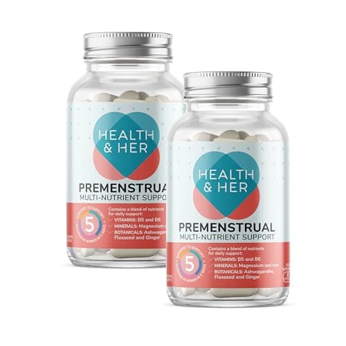 Image of Health & Her Premenstrual Supplements for Women - with Ashwagandha, Flaxseed and Ginger Root - 2 Month Supply, 120 Capsules - Vegan & Gluten Free