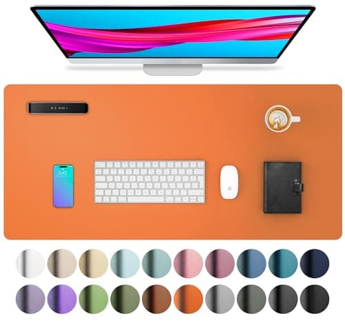 Image of Leather Desk Pad Protector,Mouse Pad,Office Desk Mat, Non-Slip PU Leather Desk Blotter,Laptop Desk Pad,Waterproof Desk Writing Pad for Office and Home (80cmx40cm,Hermes Orange)