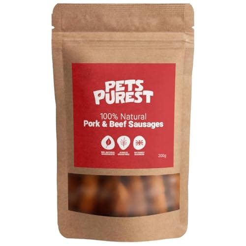 Image of Pets Purest Natural Dog Treat Chews - 100% Healthy Air-Dried Pork & Beef Sausage Meat Treats for Dogs, Puppy & Senior. Grain & Gluten Free Low Fat Raw Protein Dog Food Snack (200g)