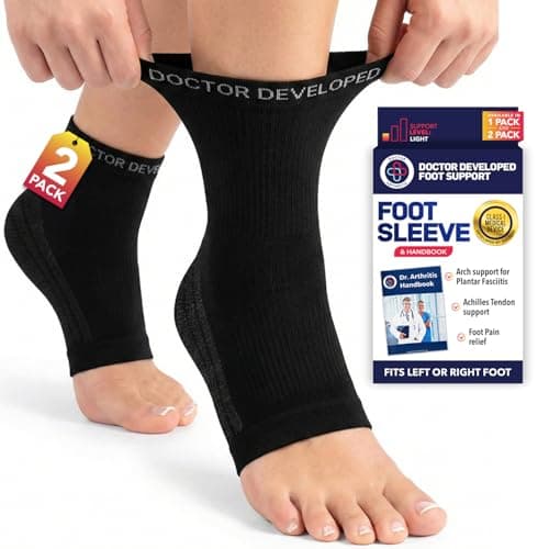 Image of Dr.Arthritis Doctor Developed Copper Ankle Compression Sleeves & Doctor Handbook, Foot And Ankle Support For Women & Men, Ankle Support, Running Ankle Support Socks (Black, M)