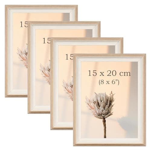 Image of YoHyien 4 Pcs 8x6 Photo Frames, Desktop Free Standing Picture Frames 6x8, Landscape and Portrait Photo Frame with Mount for Wall (Wood Grain, 8 x 6 in)