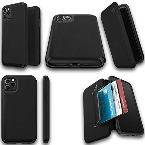 Image of Speck Apple iPhone 11 Pro 6.5" / MAX Case - Presidio Folio - Wallet Flip Card Slot Stand Slim Protective Leather Folio Anti-Scratch Cover - Heathered Black/Slate Grey (130035-7358)