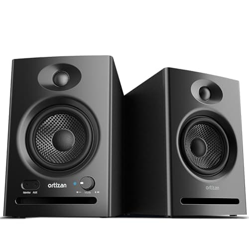 Image of Ortizan Dual-Mode 2.0 Studio Monitors, Active Monitor Speakers Bluetooth 5.3 Wireless Computer PC, 80W Power Bookshelf Speakers, Wooden Enclosure for Recording Multimedia, Gaming, Music Production