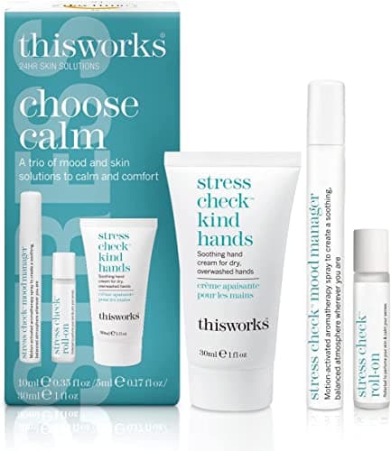 Image of This Works Choose Calm: The Stress Relieving Trio, A Moisturising Hand Cream with Shea Butter and Essential Oils, Mood Boosting Spray and Aromatherapeutic Roller Ball Gift Set