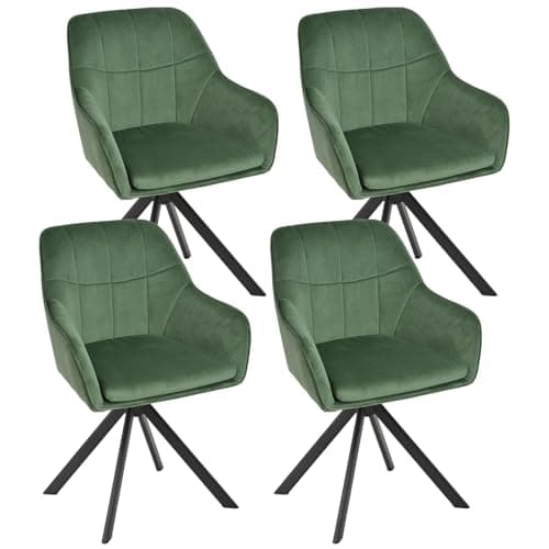 Image of Goeurvant 360° Swivel Dining Chairs Set of 4, Green Velvet Armchairs, Ergonomic Designed Chairs with Armrests and Metal Legs for Apartment, Dining Room, Kitchen, Study, Vanity, Office