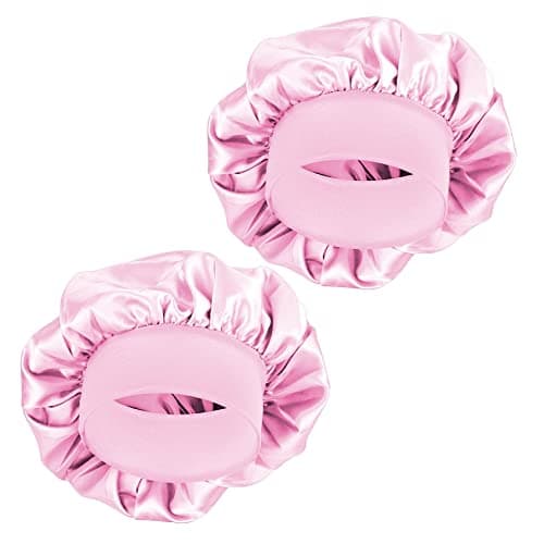 Image of MELTU 2 Pack Hair Bonnet for Sleeping, Satin Bonnet with Wide Elastic Band, Silk Hair Wrap for Sleeping, Soft Sleep Cap (Pink 2 Pcs)