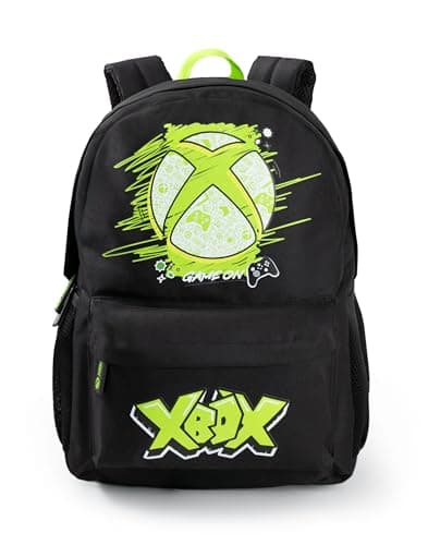 Image of Xbox Unisex Kids Black Logo Backpack | Zip-Up School Bag with 'Game On' Print & Green Accents | Ideal for Back to School & Carrying Books Merch