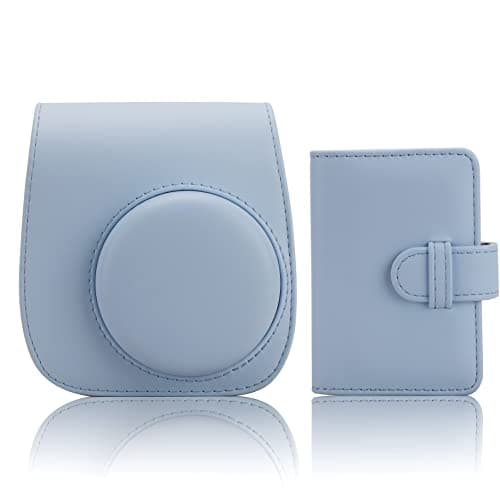 Image of Frankmate Camera Case Compatible with Fujifilm Instax Mini 12 11 9 8 Instant Camera, PU Leather Protective Bag with Adjustable Shoulder Strap and Photo Album (Pastel Blue)