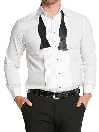 Image of Double TWO – Men's Tuxedo Dress Shirt – Classic Fit – Cotton-Rich, Pleated Front, Easy-Care – Formal Double Cuff Evening Shirt White