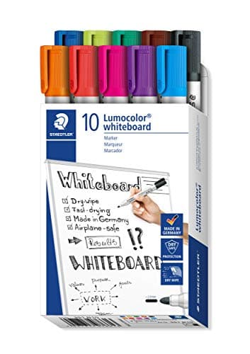Image of STAEDTLER 351 B10 Lumocolor Whiteboard Marker Bullet Tip, 2.0mm Line Width - Assorted Colours (Box of 10)