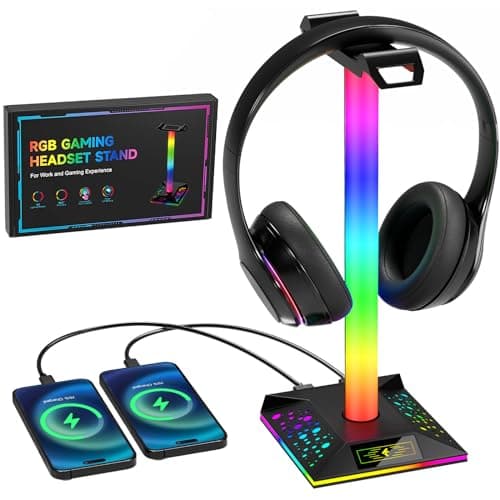 Image of Hcman Headphone Stand Gaming Headset Holder RGB PC Gaming Accessories for Desk, Cool LED Headset Stand with 2 USB Charger for Gamer