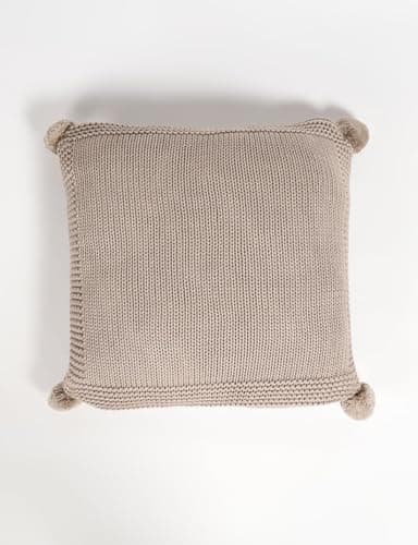 Image of Vayu Earth Chunky Pom-Pom Knitted Dusty Rose Cotton Cushion Cover 40x40 cm | Handmade Textured Throw Pillow Case | Soft Cozy Pink Cushion for Sofa, Bed & Reading Nook | Artisan Home Décor Accent