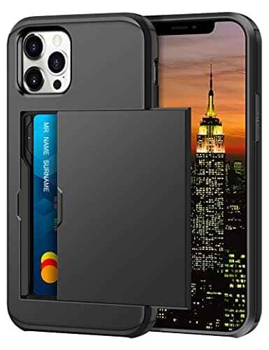 Image of Coolden for iPhone 13 Pro Case with Card Holder Wallet Cover Armor Shockproof Heavy Duty Protective Hard Back Soft TPU Bumper Card Holder Slot Wallet Cases Cover for iPhone 13 Pro Phone Case (Black)