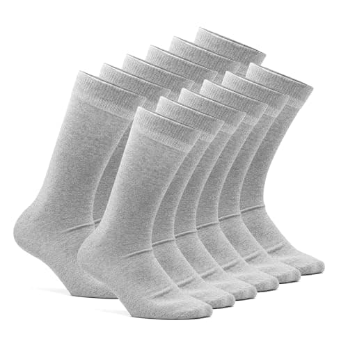 Image of AMELLE® 12 Pairs Classic Men’s Everyday Crew Socks Multipack Smart Dress Look Breathable Work & Casual Socks with Gently Supportive Cuffs, Stain Resistant Suitable For Work and Casual Wear (12, Grey)
