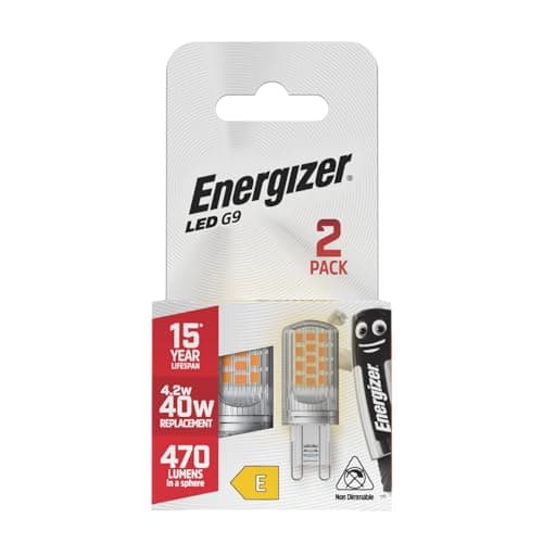 Image of Energizer G9 LED Light Bulb. 4.2W (40w Halogen Equivalent) 220-240V. 470 Lumens. Bi-Pin Base Energy Saving. 2 Pack. Warm White 2700k