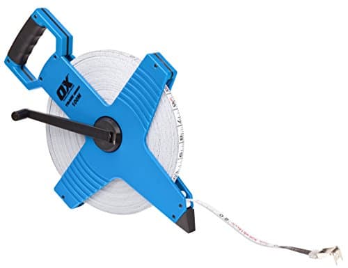 Image of OX Trade Open Reel Fibreglass Measuring Tape - Metric Measure Tape - Hi-Impact Fibreglass Construction - Blue/Black, 100m/330 ft