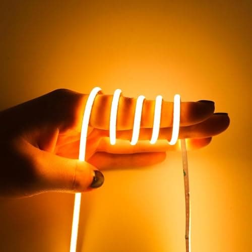 Image of 5m COB LED Strip Light, 24V Golden Yellow LED Light Strip Flexible Cuttable 5mm Wide Ultra-Thin, CRI>90 Uniform Dotless 400LEDs/m for Bedroom Home Kitchen Cabinet Decor (Power Supply Not Included)