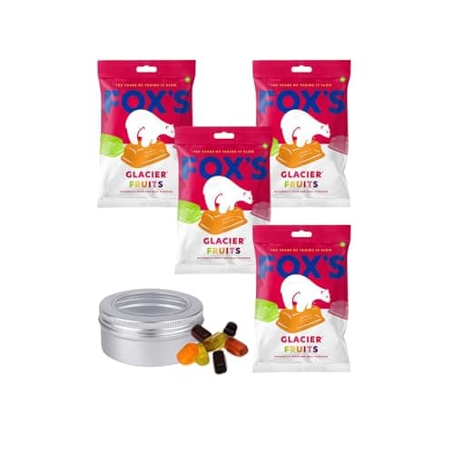 Image of Foxes Glacier Fruits 4 x 200g Bags 800g Bundle with TinTastic Refillable Silver On-the-Go Tin - Mixed Fruit Flavoured Boiled Sweets