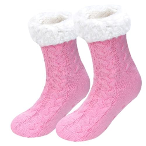 Image of BOER Slipper Socks - Winter Ladies Non Slip Soft Cozy Slipper Socks Fleece Lined Fluffy Socks Knitted Warm Home Socks