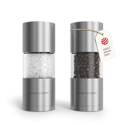 Image of LARS NYSØM Salt and Pepper Grinder Set, Manual Salt and Pepper Mills with Adjustable Ceramic Grinder, Design Spice Shaker Set (Stainless Steel)