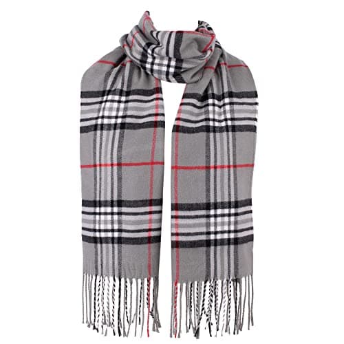 Image of Hat To Socks Classic Unisex Plaid Winter Scarf - Super Soft Warm Tartan Check Wrap for Men and Women (Grey)