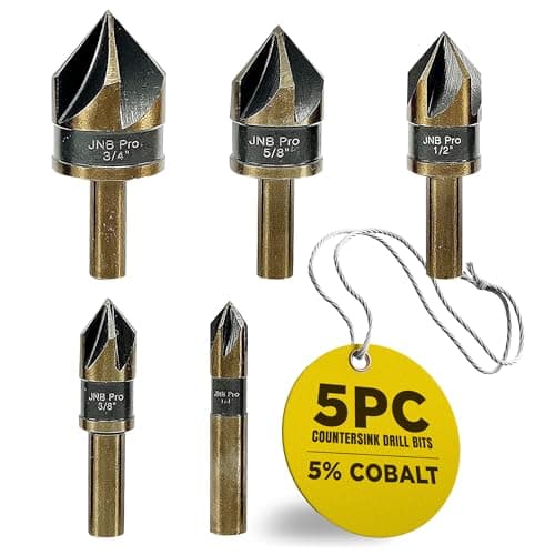 Image of JNBPRO COUNTERSINK DRILL BIT SET FOR METAL,5 PC HIGH SPEED STEEL WITH 5% COBALT HSS-Co M35 GRADE, SIZES 1/4", 3/8", 1/2", 5/8" & 3/4",1/4" ROUND SHANK,METAL COUNTERSINK BIT SET
