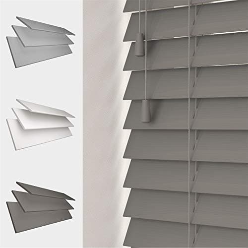 Image of FAUX WOOD GRAIN VENETIAN BLINDS 50MM SLATS TRIMMABLE EASY FIT OFFICE HOME [Dark Grey, 180cm Width x 160cm Drop, String]