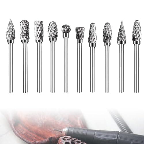 Image of 10Pcs Tungsten Carbide Steel Double Cut Rotary Burrs Set, Carbide Die Grinder Bits Compatible with Dremel Rotary Tool Accessories for Wood Metal Grinding Polishing Engraving Drilling Carving