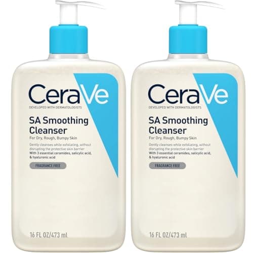 Image of CeraVe SA Smoothing Cleanser Duo Pack – With Salicylic Acid, Hyaluronic Acid & Ceramides – Exfoliating Face & Body Wash for Dry, Rough & Bumpy Skin 473ml x 2