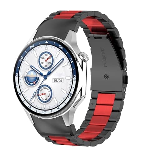 Image of CZhkg Stainless Steel Wristband for OPPO Watch X & Oneplus Watch 2, Sports Watch Strap, Quick Release, Adjustable Size, Black Red