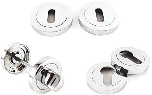 Image of Door Lock Keyhole Escutcheon, Bathroom Turn Satin & Polished Chrome Finish (Euro, Chrome)
