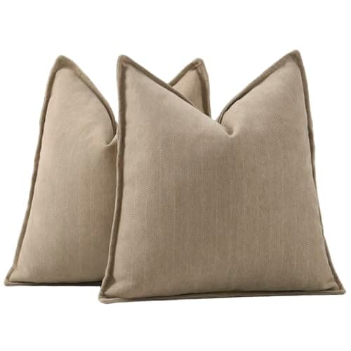 Image of Madizz Textured Chenille Cushion Covers Set of 2 Super Soft Decorative Throw Pillow Covers Boho Pillowcases Modern Home Decor for Sofa Bedroom 20x20 inch, 50x50 cm, Light Taupe